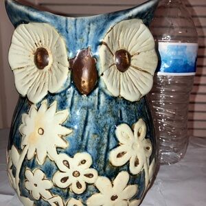 Blue and Cream Owl Vase